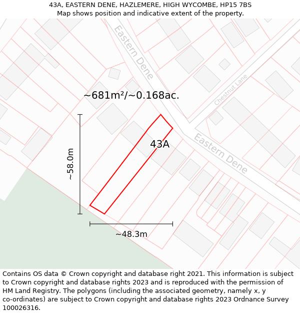 43A, EASTERN DENE, HAZLEMERE, HIGH WYCOMBE, HP15 7BS: Plot and title map