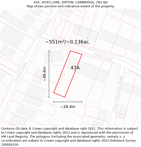 43A, HICKS LANE, GIRTON, CAMBRIDGE, CB3 0JS: Plot and title map