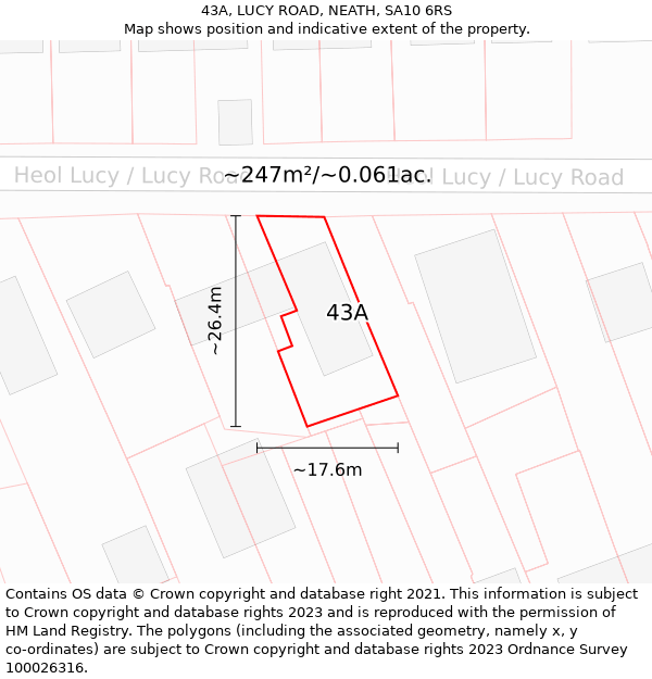 43A, LUCY ROAD, NEATH, SA10 6RS: Plot and title map