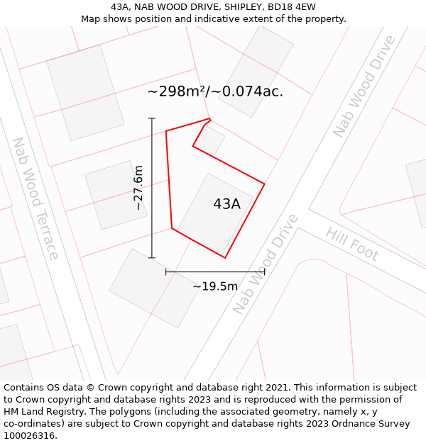 43A, NAB WOOD DRIVE, SHIPLEY, BD18 4EW: Plot and title map