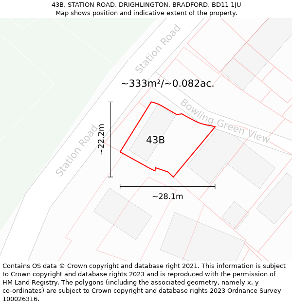 43B, STATION ROAD, DRIGHLINGTON, BRADFORD, BD11 1JU: Plot and title map