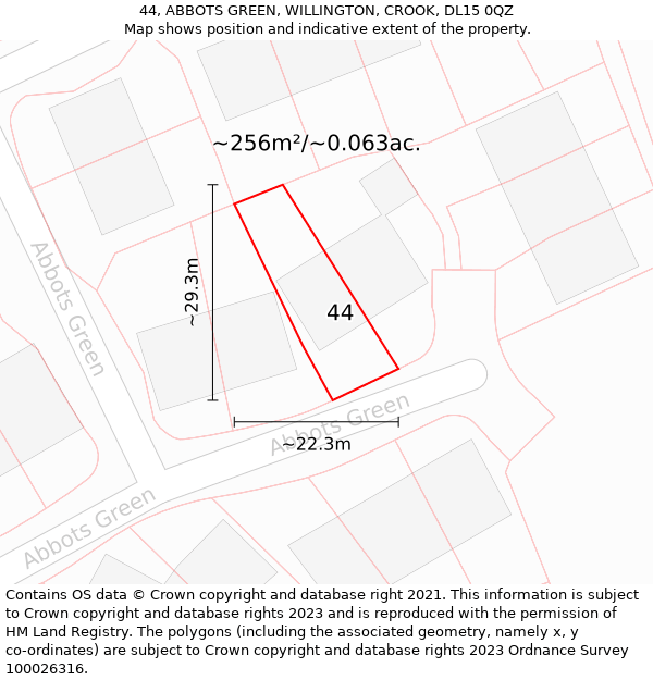 44, ABBOTS GREEN, WILLINGTON, CROOK, DL15 0QZ: Plot and title map