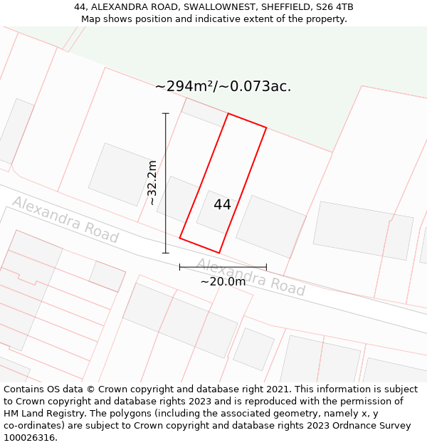 44, ALEXANDRA ROAD, SWALLOWNEST, SHEFFIELD, S26 4TB: Plot and title map