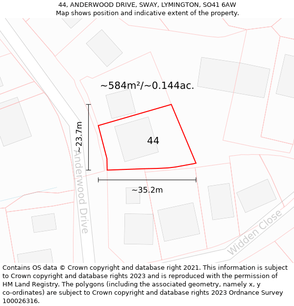 44, ANDERWOOD DRIVE, SWAY, LYMINGTON, SO41 6AW: Plot and title map