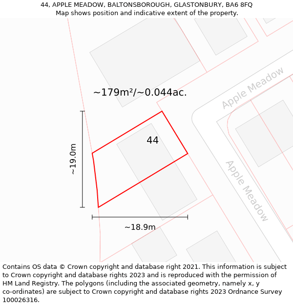 44, APPLE MEADOW, BALTONSBOROUGH, GLASTONBURY, BA6 8FQ: Plot and title map