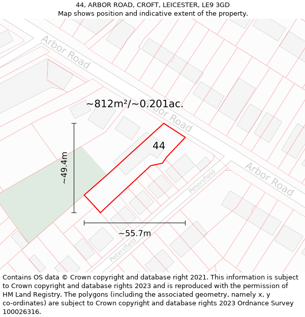 44, ARBOR ROAD, CROFT, LEICESTER, LE9 3GD: Plot and title map