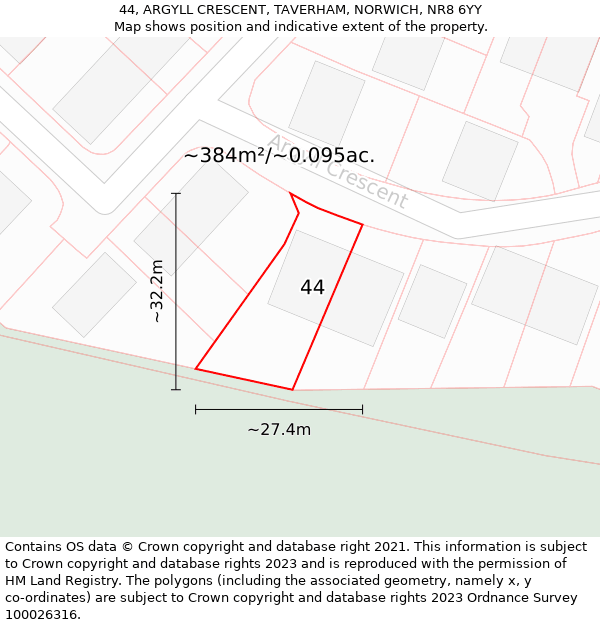 44, ARGYLL CRESCENT, TAVERHAM, NORWICH, NR8 6YY: Plot and title map