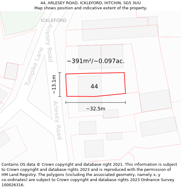 44, ARLESEY ROAD, ICKLEFORD, HITCHIN, SG5 3UU: Plot and title map