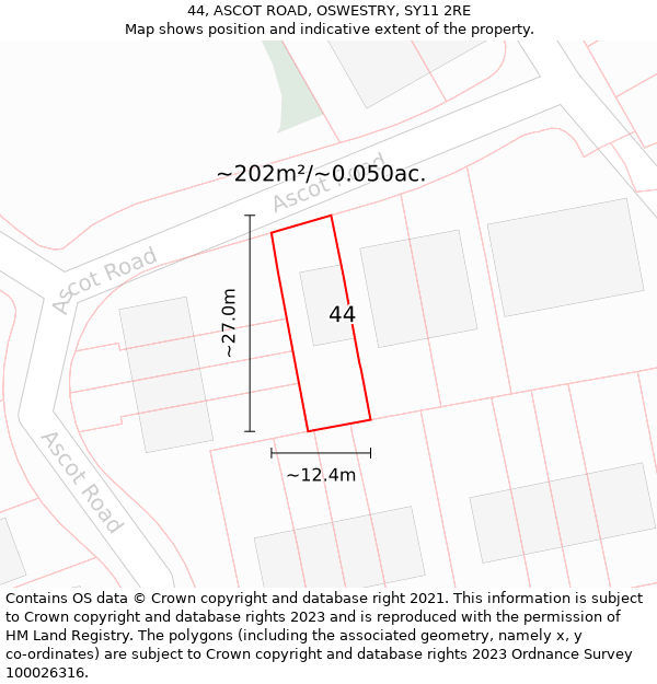 44, ASCOT ROAD, OSWESTRY, SY11 2RE: Plot and title map