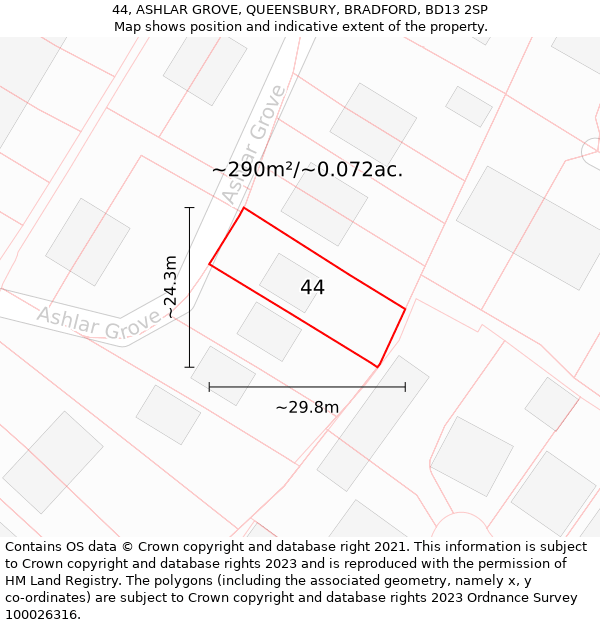 44, ASHLAR GROVE, QUEENSBURY, BRADFORD, BD13 2SP: Plot and title map