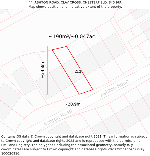 44, ASHTON ROAD, CLAY CROSS, CHESTERFIELD, S45 9FA: Plot and title map