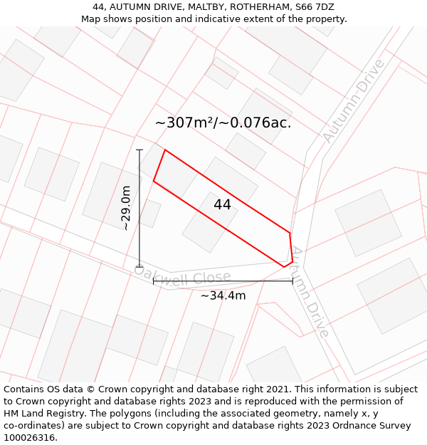 44, AUTUMN DRIVE, MALTBY, ROTHERHAM, S66 7DZ: Plot and title map