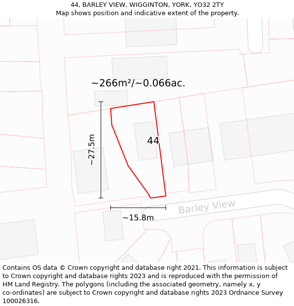 44, BARLEY VIEW, WIGGINTON, YORK, YO32 2TY: Plot and title map
