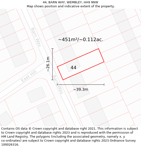 44, BARN WAY, WEMBLEY, HA9 9NW: Plot and title map