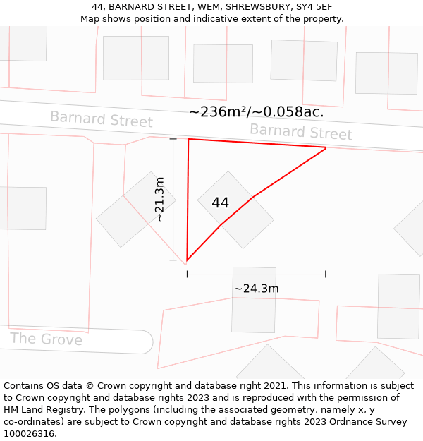 44, BARNARD STREET, WEM, SHREWSBURY, SY4 5EF: Plot and title map