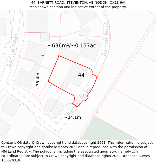 44, BARNETT ROAD, STEVENTON, ABINGDON, OX13 6AJ: Plot and title map