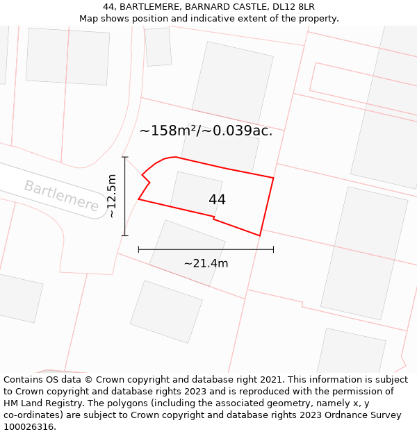 44, BARTLEMERE, BARNARD CASTLE, DL12 8LR: Plot and title map