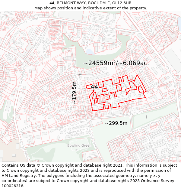 44, BELMONT WAY, ROCHDALE, OL12 6HR: Plot and title map