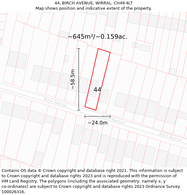 44, BIRCH AVENUE, WIRRAL, CH49 4LT: Plot and title map