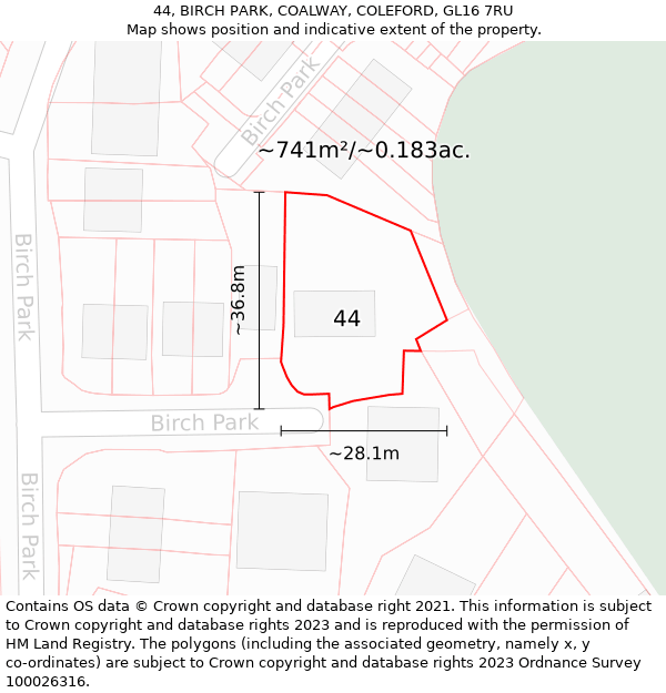 44, BIRCH PARK, COALWAY, COLEFORD, GL16 7RU: Plot and title map