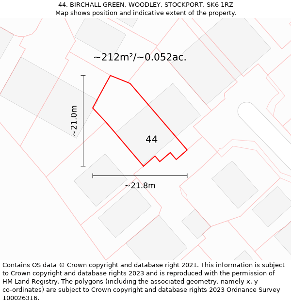 44, BIRCHALL GREEN, WOODLEY, STOCKPORT, SK6 1RZ: Plot and title map