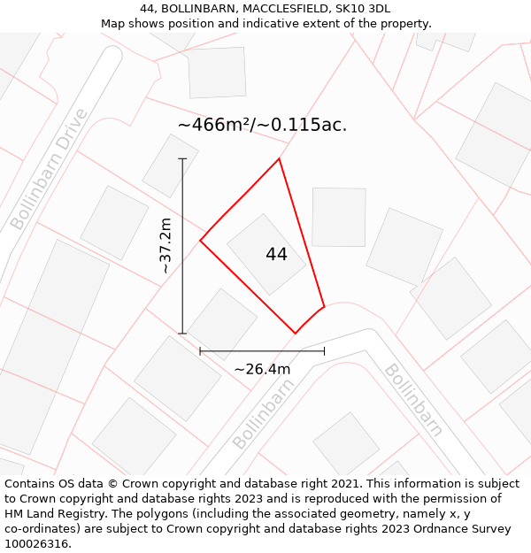 44, BOLLINBARN, MACCLESFIELD, SK10 3DL: Plot and title map
