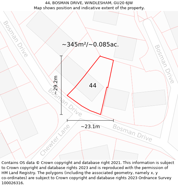 44, BOSMAN DRIVE, WINDLESHAM, GU20 6JW: Plot and title map