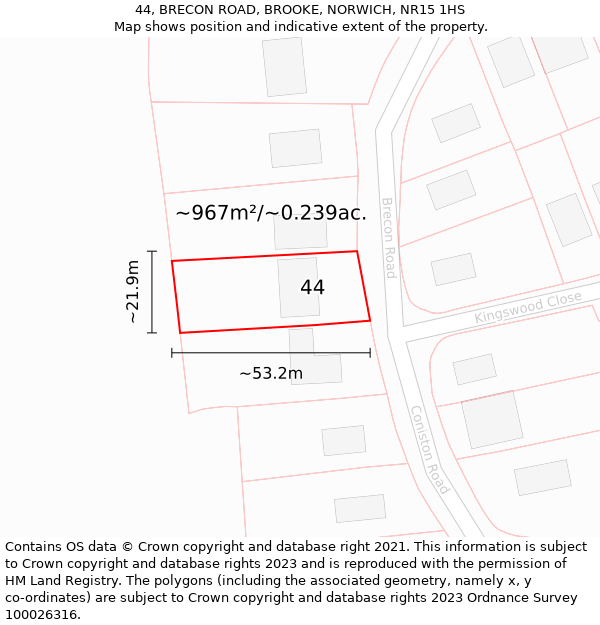 44, BRECON ROAD, BROOKE, NORWICH, NR15 1HS: Plot and title map