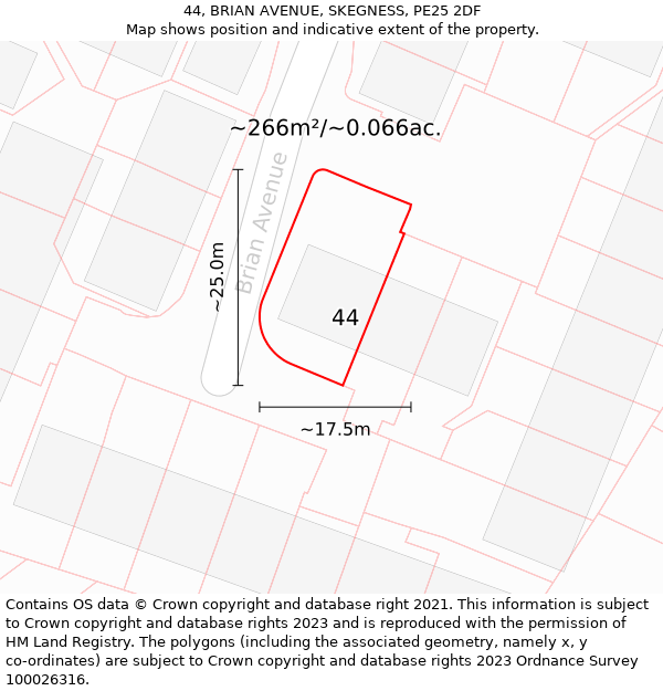 44, BRIAN AVENUE, SKEGNESS, PE25 2DF: Plot and title map