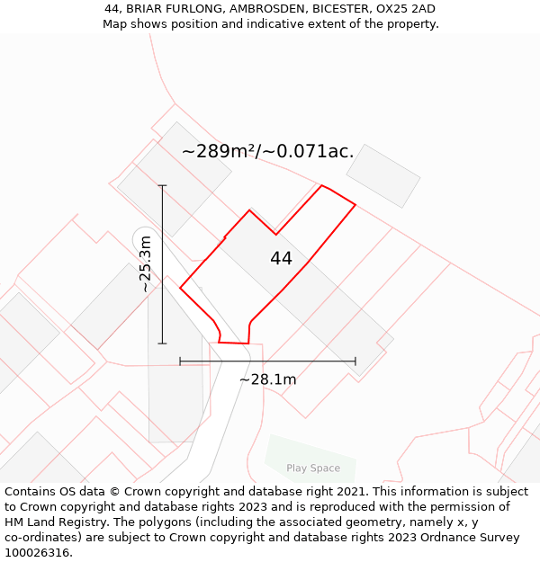 44, BRIAR FURLONG, AMBROSDEN, BICESTER, OX25 2AD: Plot and title map