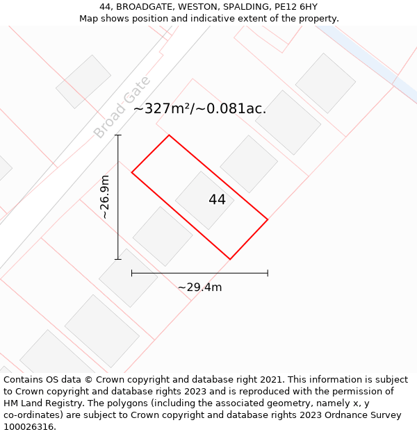 44, BROADGATE, WESTON, SPALDING, PE12 6HY: Plot and title map