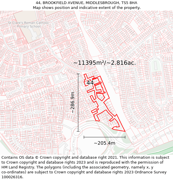 44, BROOKFIELD AVENUE, MIDDLESBROUGH, TS5 8HA: Plot and title map