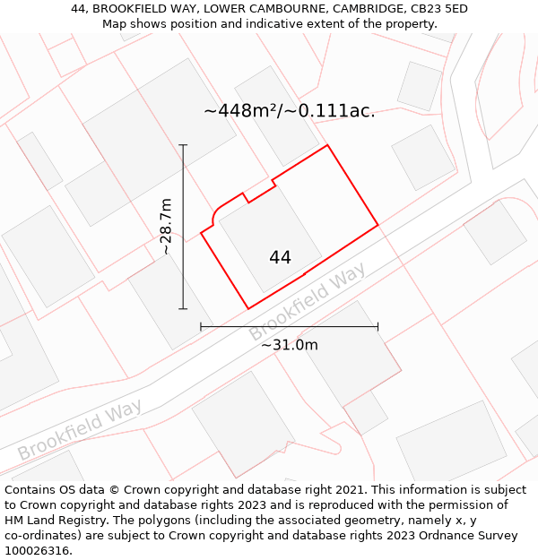 44, BROOKFIELD WAY, LOWER CAMBOURNE, CAMBRIDGE, CB23 5ED: Plot and title map