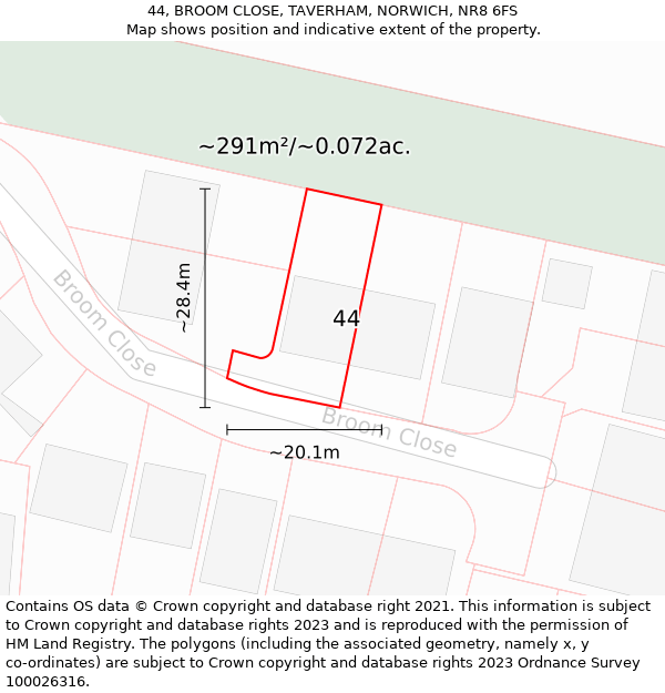 44, BROOM CLOSE, TAVERHAM, NORWICH, NR8 6FS: Plot and title map