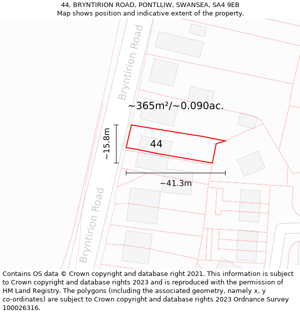 44, BRYNTIRION ROAD, PONTLLIW, SWANSEA, SA4 9EB: Plot and title map