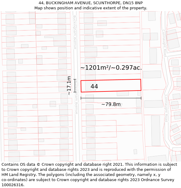 44, BUCKINGHAM AVENUE, SCUNTHORPE, DN15 8NP: Plot and title map