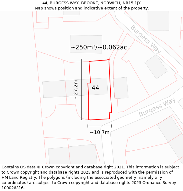 44, BURGESS WAY, BROOKE, NORWICH, NR15 1JY: Plot and title map