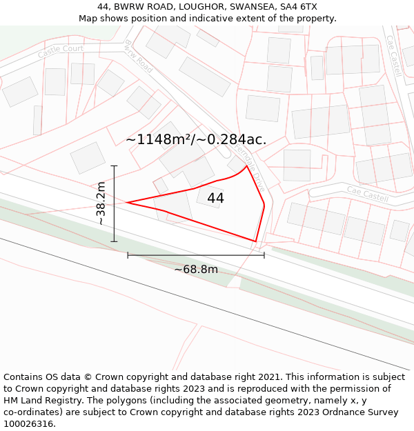 44, BWRW ROAD, LOUGHOR, SWANSEA, SA4 6TX: Plot and title map