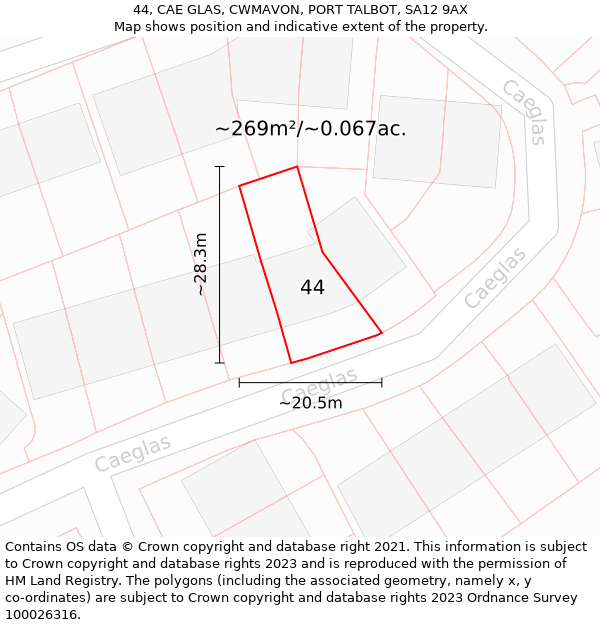 44, CAE GLAS, CWMAVON, PORT TALBOT, SA12 9AX: Plot and title map