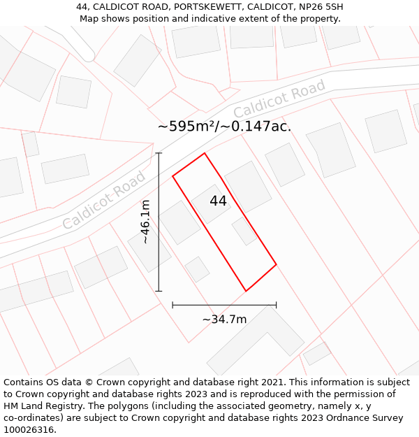 44, CALDICOT ROAD, PORTSKEWETT, CALDICOT, NP26 5SH: Plot and title map