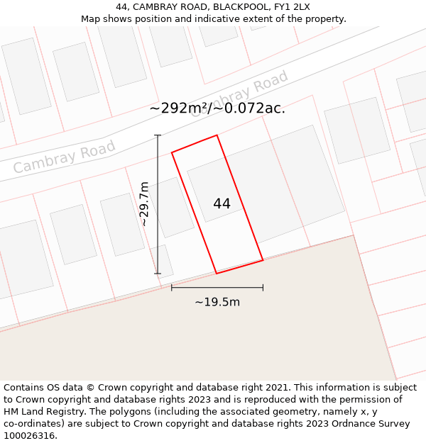 44, CAMBRAY ROAD, BLACKPOOL, FY1 2LX: Plot and title map
