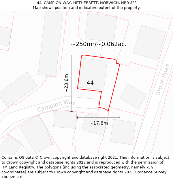 44, CAMPION WAY, HETHERSETT, NORWICH, NR9 3FF: Plot and title map