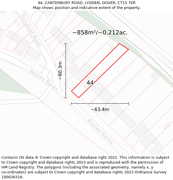 44, CANTERBURY ROAD, LYDDEN, DOVER, CT15 7ER: Plot and title map