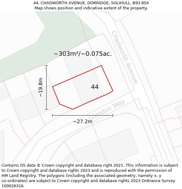 44, CHADWORTH AVENUE, DORRIDGE, SOLIHULL, B93 8SX: Plot and title map