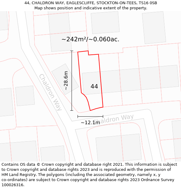 44, CHALDRON WAY, EAGLESCLIFFE, STOCKTON-ON-TEES, TS16 0SB: Plot and title map