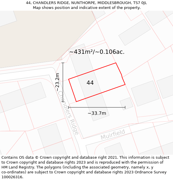 44, CHANDLERS RIDGE, NUNTHORPE, MIDDLESBROUGH, TS7 0JL: Plot and title map