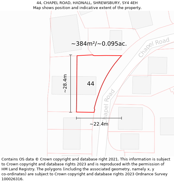 44, CHAPEL ROAD, HADNALL, SHREWSBURY, SY4 4EH: Plot and title map