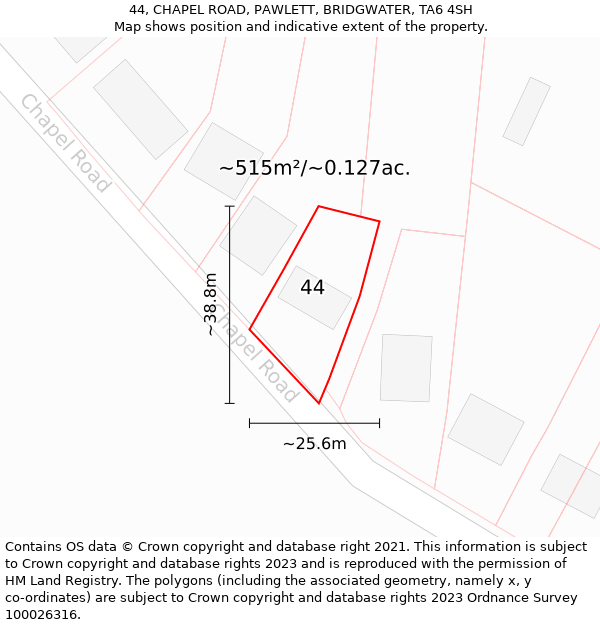 44, CHAPEL ROAD, PAWLETT, BRIDGWATER, TA6 4SH: Plot and title map