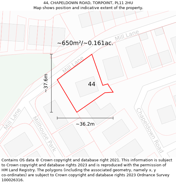 44, CHAPELDOWN ROAD, TORPOINT, PL11 2HU: Plot and title map