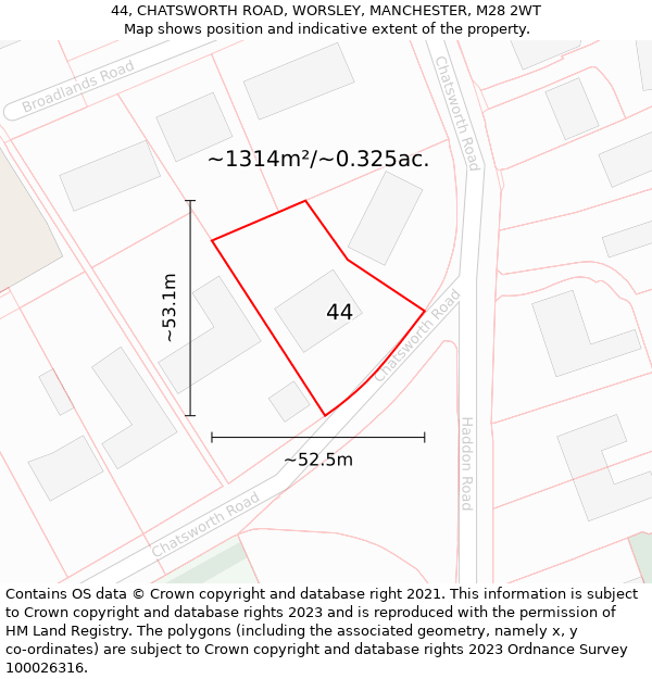 44, CHATSWORTH ROAD, WORSLEY, MANCHESTER, M28 2WT: Plot and title map